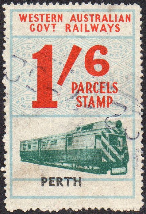 Railway parcel stamp Western Australia station name shifts